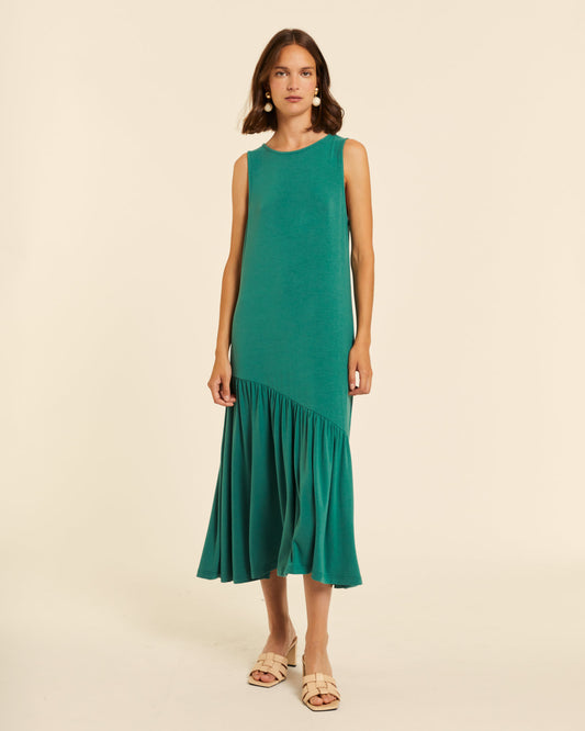 VESTIDO MAXI VOLANTE VERDE