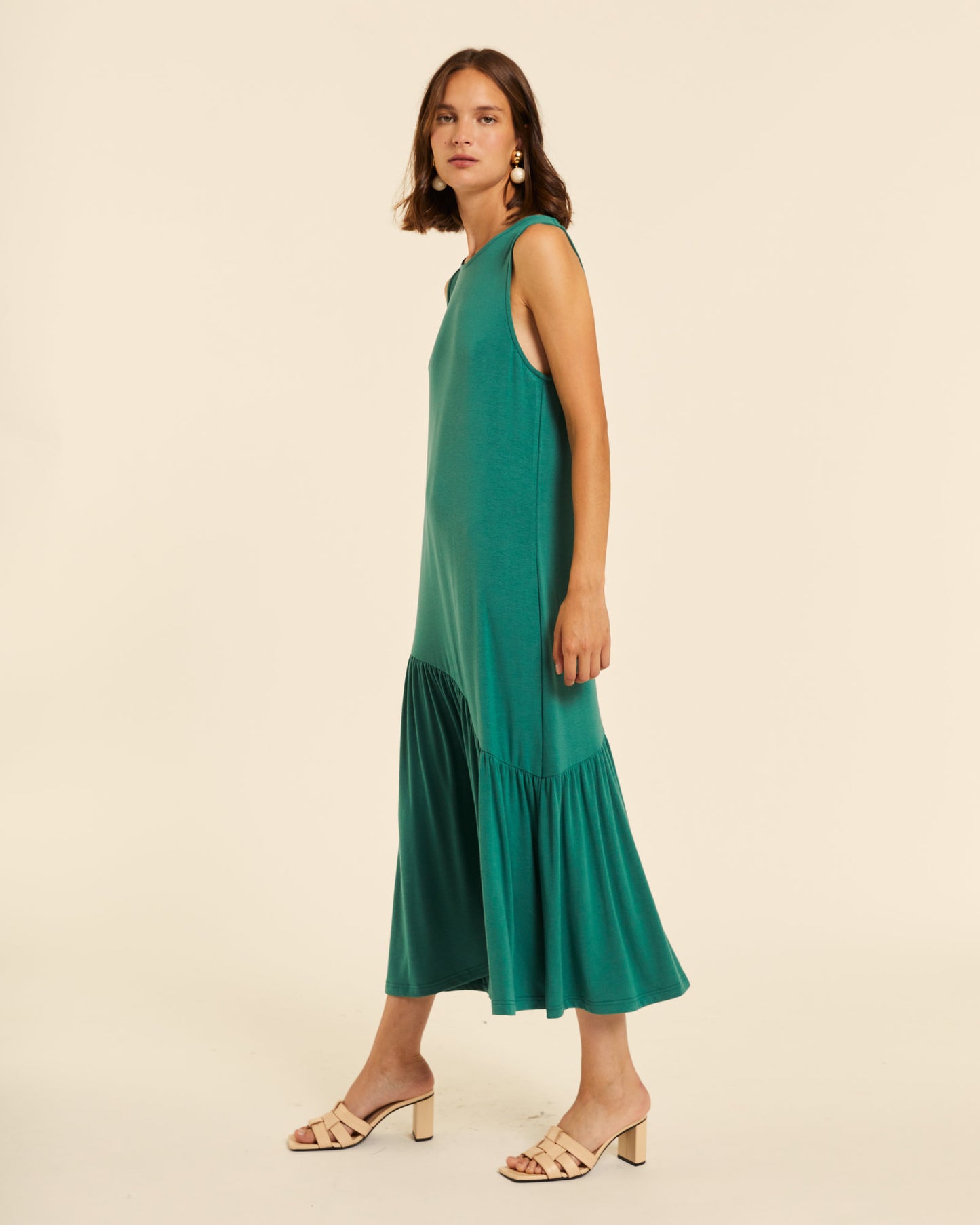 VESTIDO MAXI VOLANTE VERDE