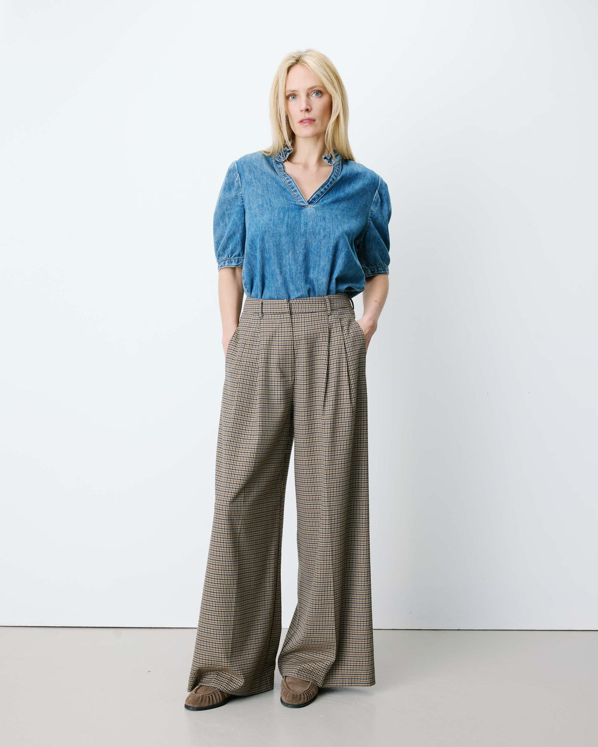 PANTALÓN AYEN CUADROS BEIGE