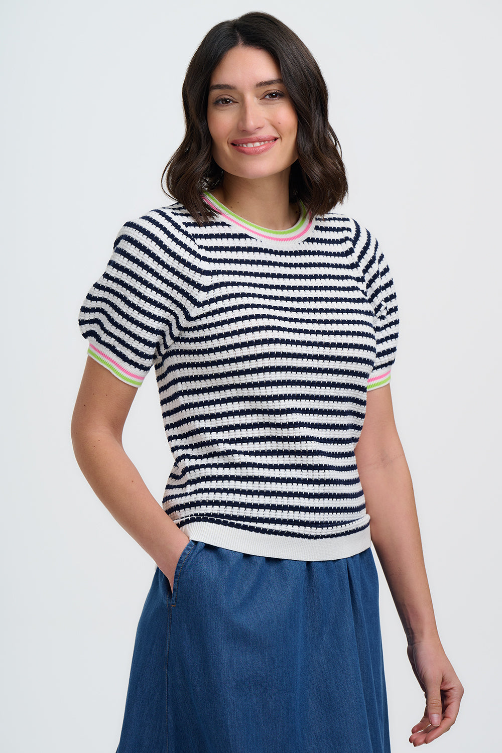 TOP CORALINE NAUTICAL MARINO/BLANCO