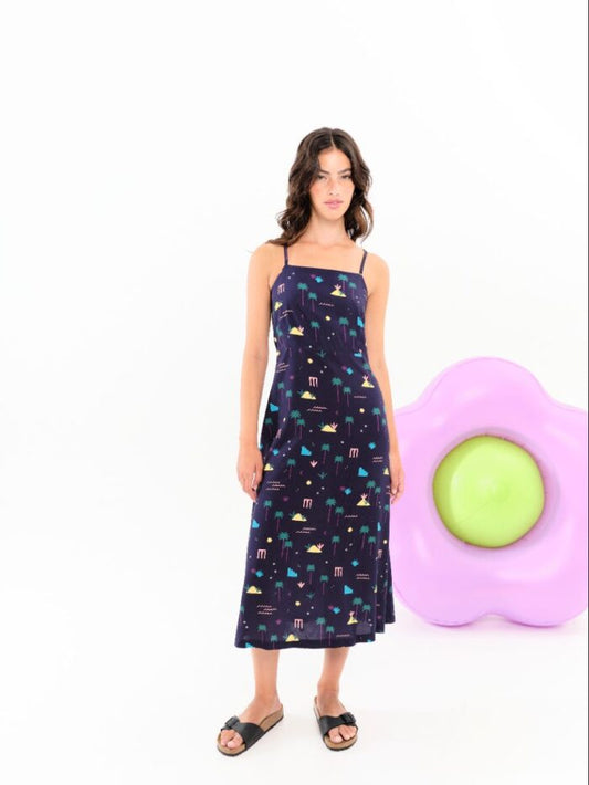 VESTIDO IBIAS PALMERAS MARINO