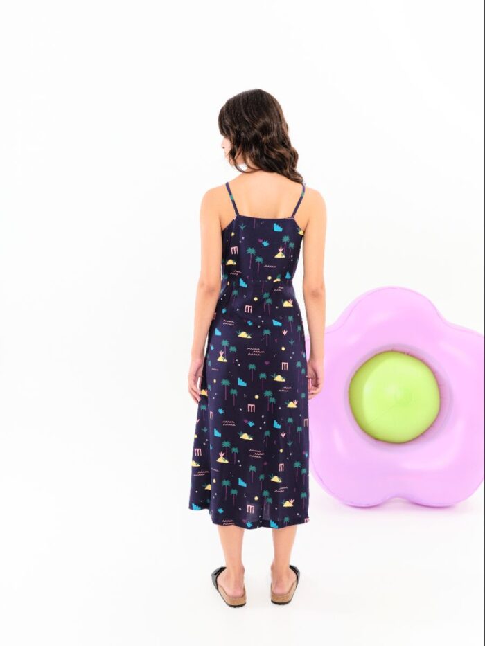 VESTIDO IBIAS PALMERAS MARINO