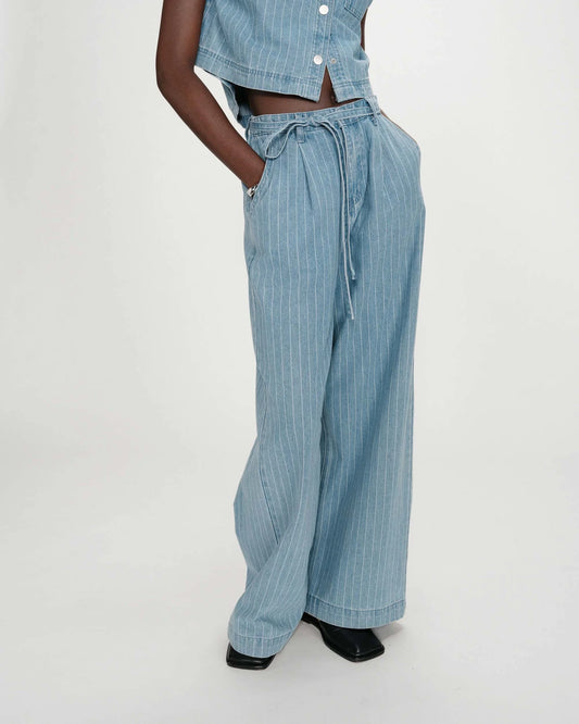 PANTALÓN POMPON RAYAS AZUL